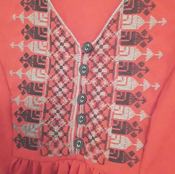 And Boho Orange tribal Embroidered top Sz M - Picture 4 of 8